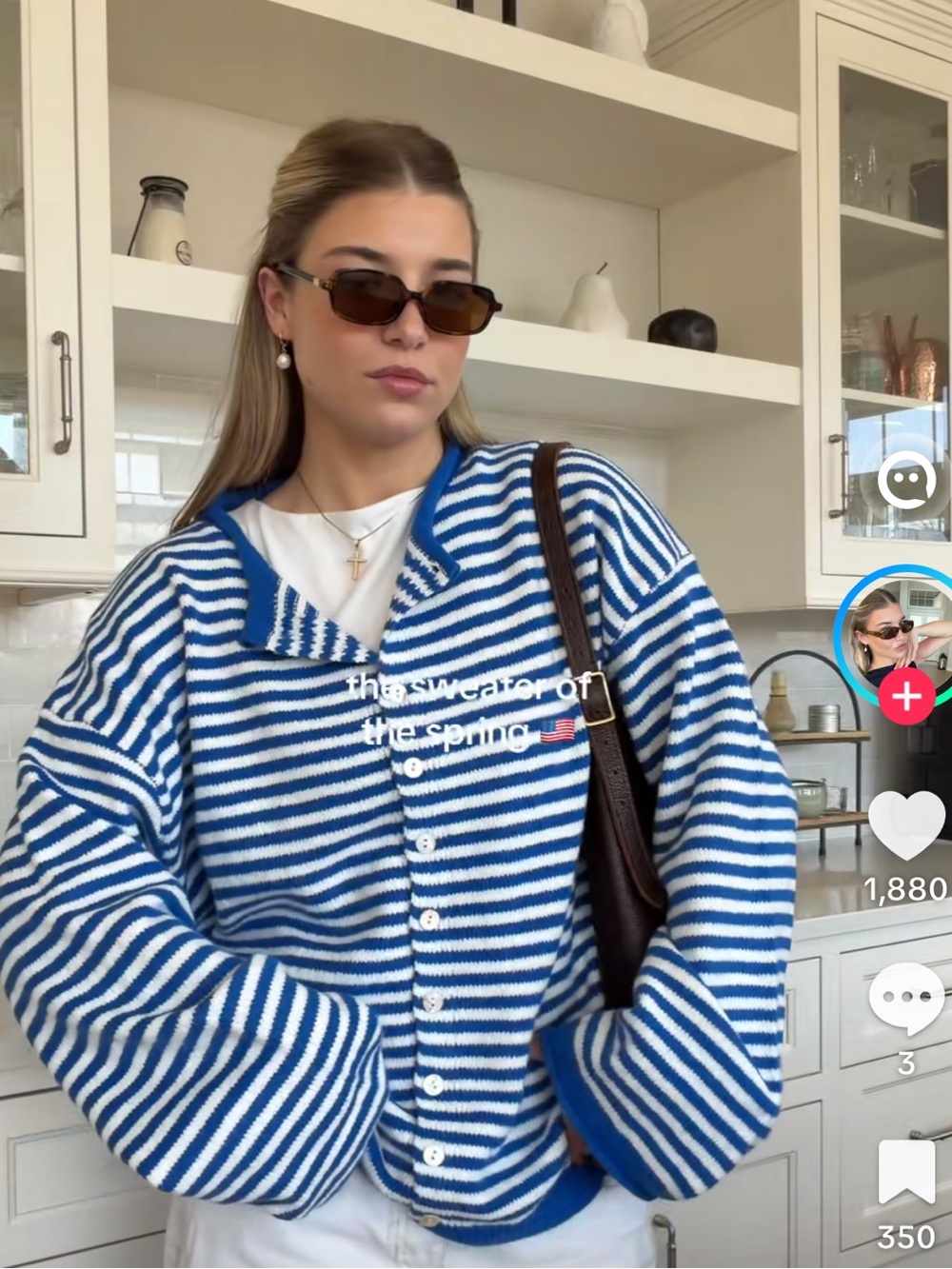 Things Between blue/white striped cardigan in size S